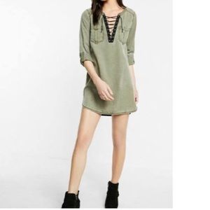 Lace-Up Silky Twill Popover Tunic Dress